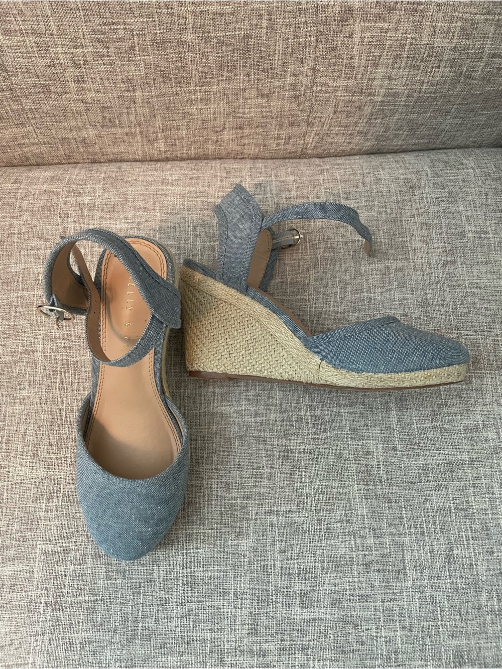 Kelly & Katie blue denim espadrille wedge sandals